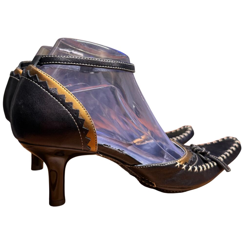 INDIGO by CLARKS Women's 8M Black Leather Slingback Heels Ankle Strap Pumps - Picture 5 of 13